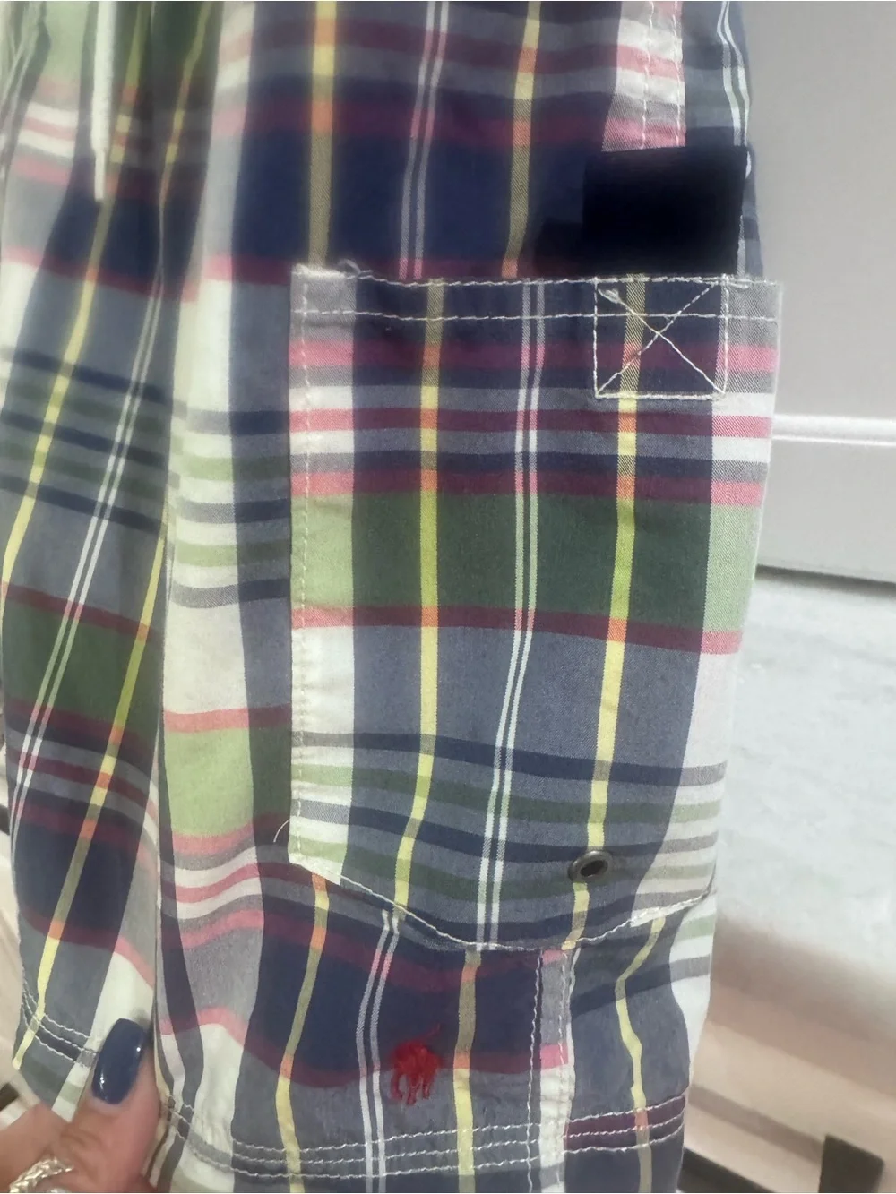 Polo by Ralph Lauren Plaid Swim Trunks in Blue, Green & White